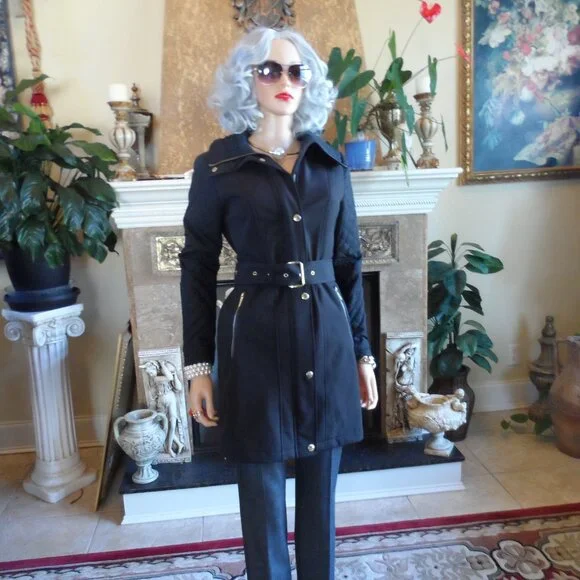 Michael Kors Black Belted Quilted Pea Coat Size PXS - Picture 2 of 16